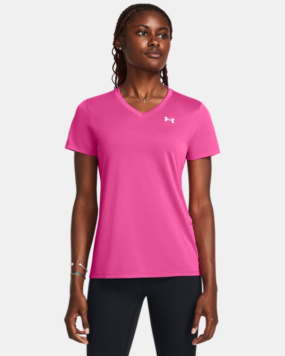 Women's UA Tech™ V-Neck Short Sleeve, Pink, pdpMainDesktop image number 0